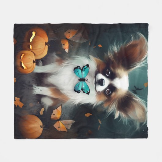 Halloween Papillon mit Pumpkins Beängstigend Fleecedecke (Vorderseite (Horizontal))