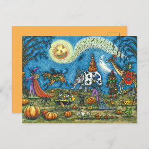 HALLOWEEN PARADE Hexe Giraffe Bear Zebra Skellies Feiertagspostkarte