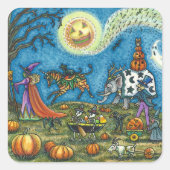 HALLOWEEN PARADE Hexe Giraffe Bear Zebra Skellies Quadratischer Aufkleber (Vorderseite)