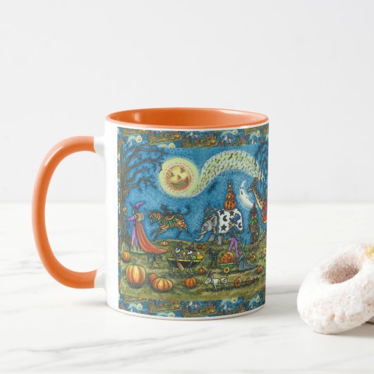 HALLOWEEN PARADE Hexe Giraffe Bear Zebra Skellies Tasse (Mit Donut)