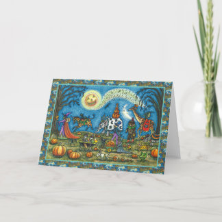 HALLOWEEN PARADE Hexe Giraffe Zebra Skelly BLANK Feiertagskarte