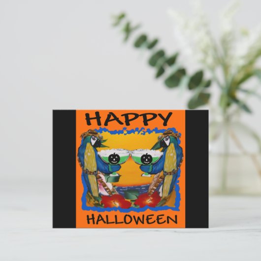 HALLOWEEN PARROTS POSTKARTE (Stehend Vorderseite)