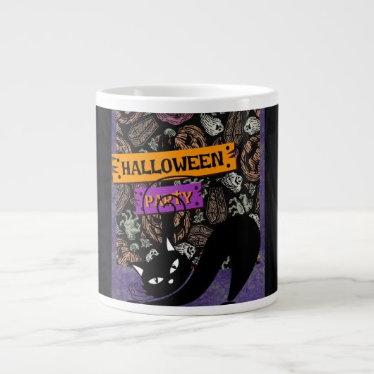 Halloween Party and Black Cat Jumbo-Tasse (Vorderseite)