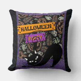 Halloween Party and Black Cat , Throw Pillow Kissen