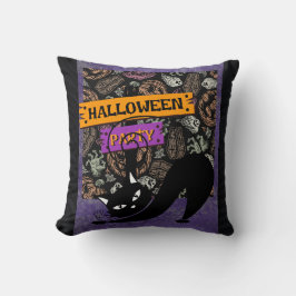 Halloween Party and Black Cat , Throw Pillow Kissen