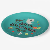 Halloween-Party Aquamarin und grün Pappteller (Schrägansicht)