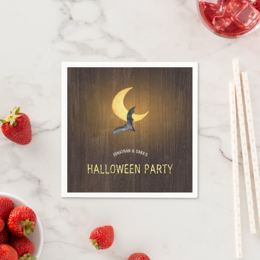 Halloween-Party, Aquarellbat & Moon, rustikal Serviette (Beispiel)