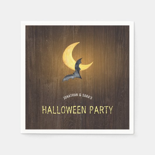 Halloween-Party, Aquarellbat & Moon, rustikal Serviette (Vorderseite)