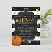 Halloween-Party aus schwarzem und weißem Streifen Einladung (Stehend Vorderseite)