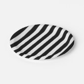 Halloween-Party aus schwarzem und weißem Streifen Pappteller (Schrägansicht)