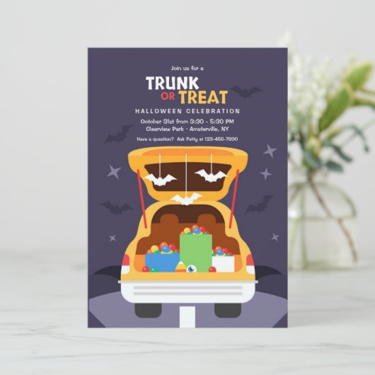 Halloween-Party aus Trunk oder Leckerei Einladung (Stehend Vorderseite)