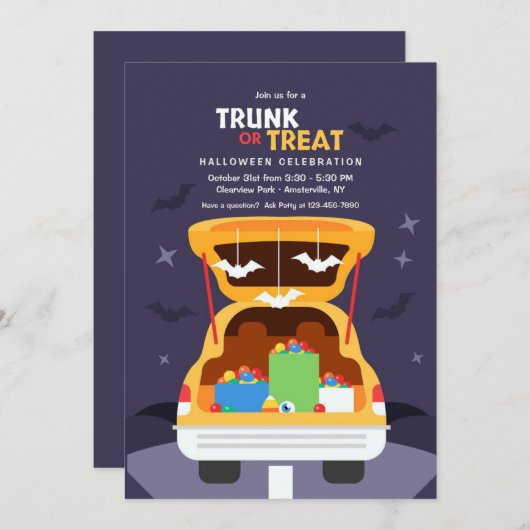 Halloween-Party aus Trunk oder Leckerei Einladung (Vorne/Hinten)