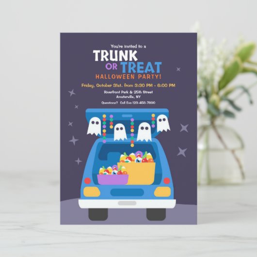 Halloween-Party aus Trunk oder Leckerei Einladung (Stehend Vorderseite)