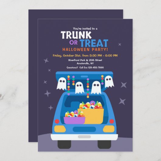 Halloween-Party aus Trunk oder Leckerei Einladung (Vorne/Hinten)