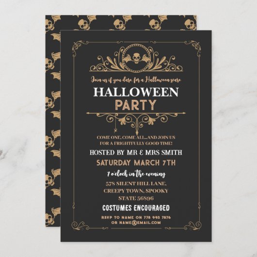 Halloween-Party Bat Skull Black Gothic Rahmen Einladung (Vorne/Hinten)