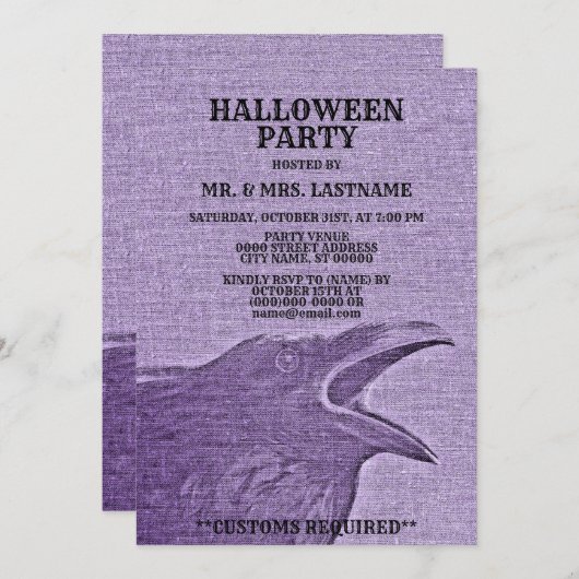 Halloween-Party Beängstigend Craw Lila Spooky Einladung (Vorne/Hinten)