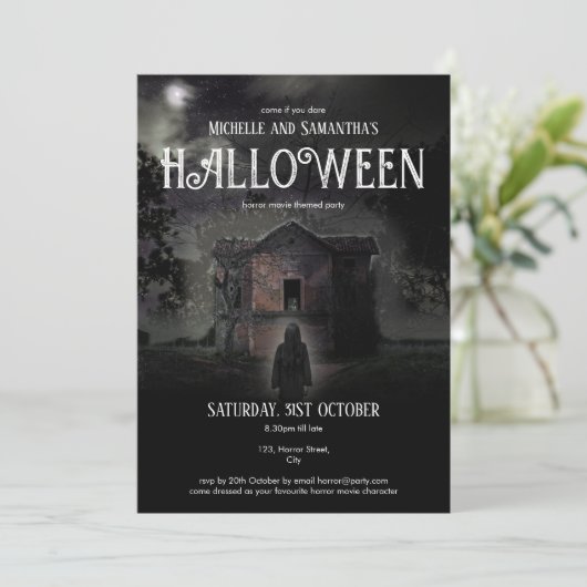 Halloween-Party Beängstigend Dunkel Spuk House Cus Einladung (Stehend Vorderseite)