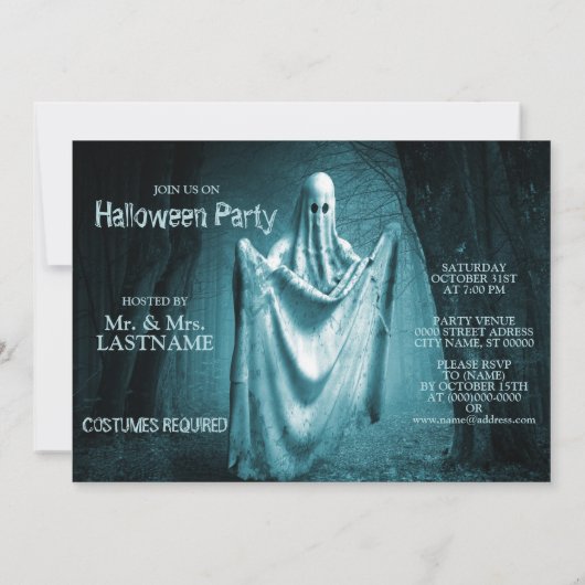 Halloween-Party Beängstigend Ghost Dark Blue Night Einladung (Rückseite)