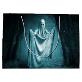 Halloween-Party Beängstigend Ghost Dark Blue Night Große Geschenktüte (Rückseite)