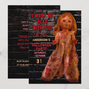 Halloween-Party Beängstigende Creepy Doll Will zu  Einladung