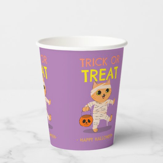 Halloween-Party Becher, Katzenmumie, Trick oder Tr Pappbecher (Rückseite)