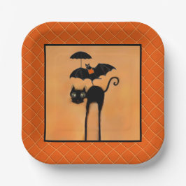 Halloween Party Black Cat and Bat Paper Plates Pappteller