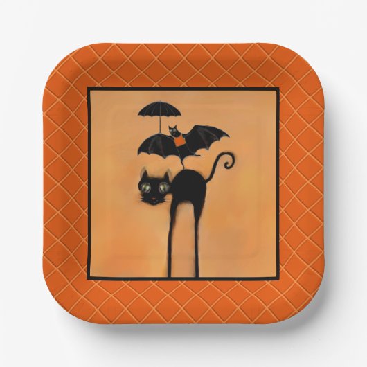 Halloween Party Black Cat and Bat Paper Plates Pappteller (Vorderseite)