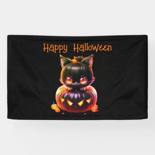 Halloween-Party Black Cat Pumpkin Horror Beängstig Banner (Horizontal)