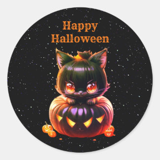 Halloween-Party Black Cat Pumpkin Horror Beängstig Runder Aufkleber