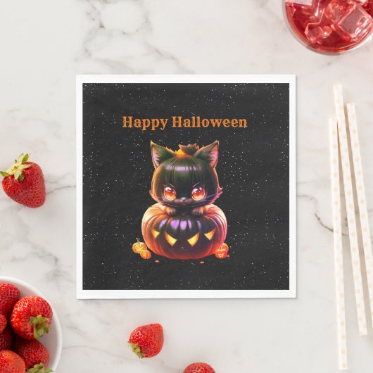 Halloween-Party Black Cat Pumpkin Horror Beängstig Serviette (Beispiel)