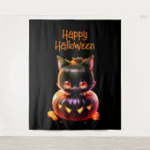Halloween-Party Black Cat Pumpkin Horror Beängstig Wandteppich (Vorderseite)