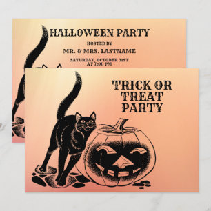 Halloween-Party Black Cat Pumpkin Orange Beängstig Einladung