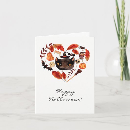 Halloween Party Black Cat Watercolor Whimsical Karte (Vorderseite)