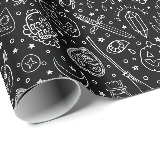 Halloween-Party Black Doodle Muster Geschenkpapier (Rolleneckpunkt)
