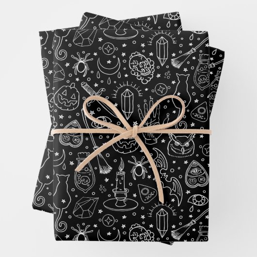 Halloween-Party Black Doodle Muster Geschenkpapier Set (Beispiel)