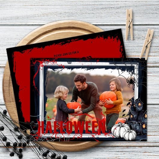 Halloween-Party Black Frame mit Pumpkins Foto Einladung