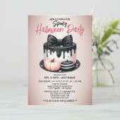 Halloween-Party Black Pink Cake Leckerei Spooky Einladung (Stehend Vorderseite)
