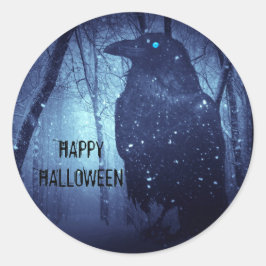 Halloween-Party Black Raven Crow Blue Forest Runder Aufkleber