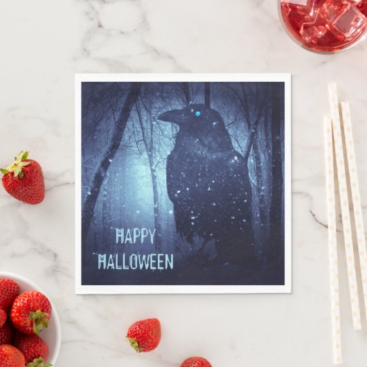 Halloween-Party Black Raven Crow Blue Forest Serviette (Beispiel)