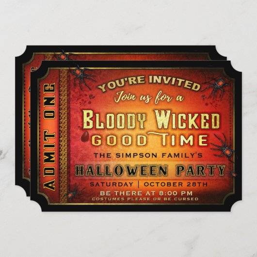 Halloween-Party Bloody Wicked Ticket Einladung (Vorne/Hinten)