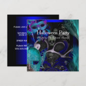 Halloween-Party Blue Aquamarin Masks Masquerade Pa Einladung (Vorne/Hinten)