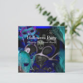 Halloween-Party Blue Aquamarin Masks Masquerade Pa Einladung (Stehend Vorderseite)