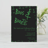 Halloween Party Boos and Booze Green Black Einladung (Stehend Vorderseite)