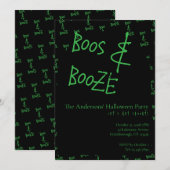 Halloween Party Boos and Booze Green Black Einladung (Vorne/Hinten)