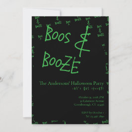 Halloween Party Boos and Booze Green Black Einladung