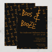 Halloween Party Boos and Booze Orange Black Einladung (Vorne/Hinten)