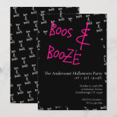 Halloween Party Boos and Booze Pink Black White Einladung (Vorne/Hinten)