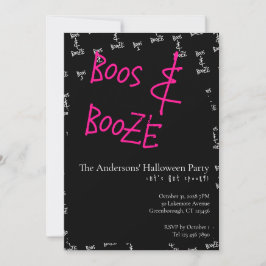 Halloween Party Boos and Booze Pink Black White Einladung