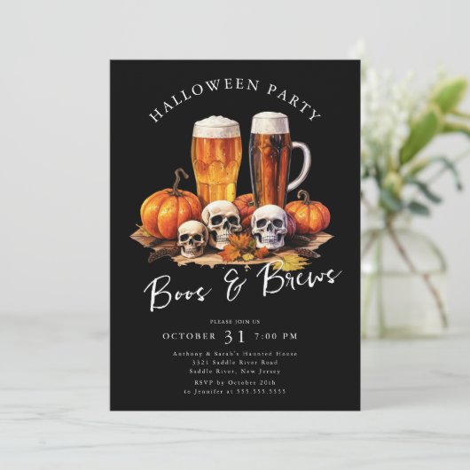 Halloween-Party Boos und Brews Einladung (Stehend Vorderseite)