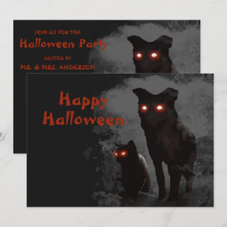 Halloween-Party Böse schwarze Katze und Hund Einladung